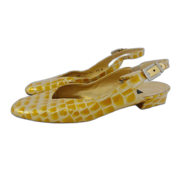 Stuart Weitzman RARE 90s Yellow Crocodile Patent Leather Slingback Size 8.5 - Picture 2 of 7